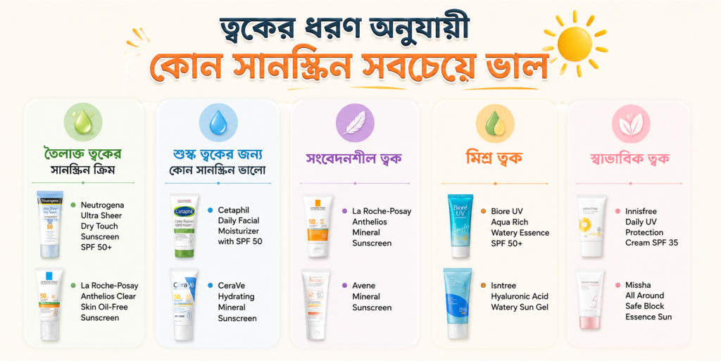 ত্বকের ধরণ অনুযায়ী কোন সানস্ক্রিন সবচেয়ে ভালো?